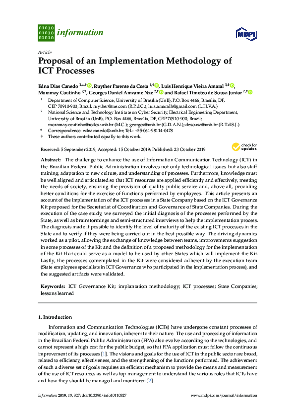(PDF) Proposal of an Implementation Methodology of ICT Processes