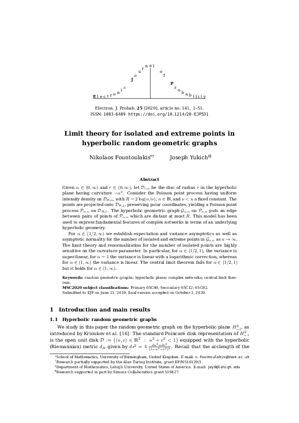 (PDF) Limit theory for isolated and extreme points in hyperbolic random ...