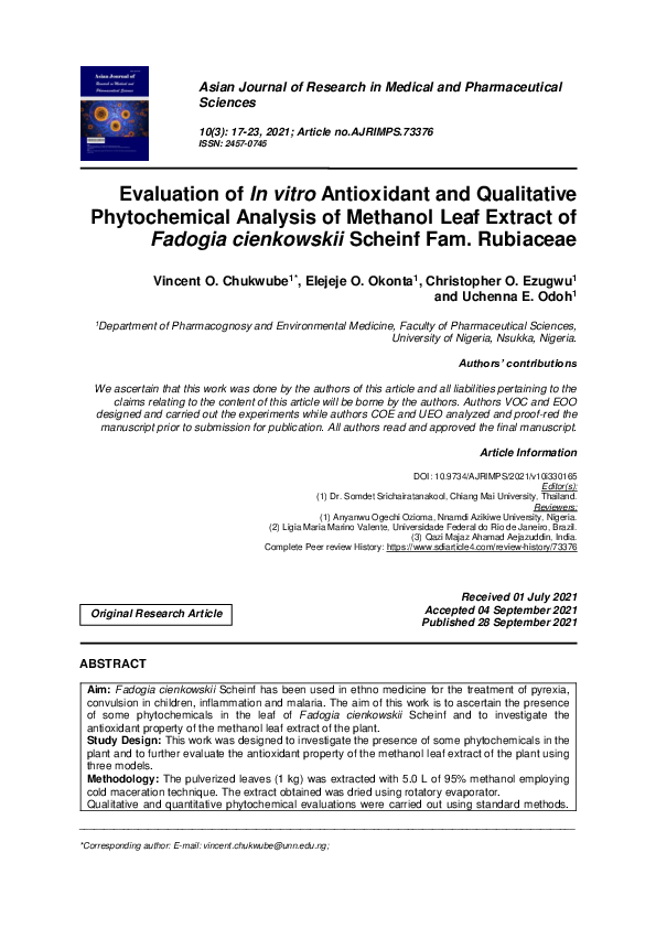 (PDF) Evaluation of In vitro Antioxidant and Qualitative Phytochemical ...
