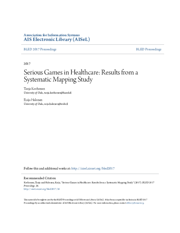 (PDF) Serious Games in Healthcare: Results from a Systematic Mapping Study
