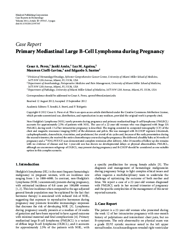 (PDF) Primary Mediastinal Large B-Cell Lymphoma during Pregnancy