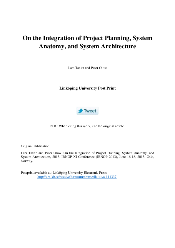 (PDF) On the Integration of Project Planning, System Anatomy, and ...