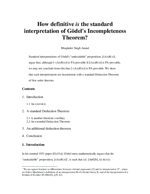 (PDF) How definitive is the standard interpretation of Goedel's ...