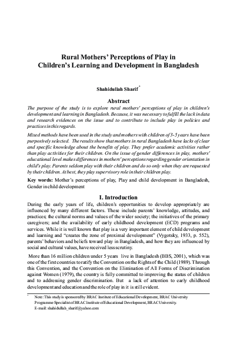(PDF) Rural Mothers’ Perceptions of Play for Children’s Learning and ...