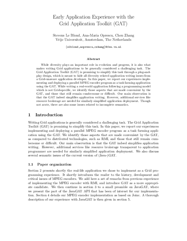 (PDF) Early application experience with the grid application toolkit (gat)