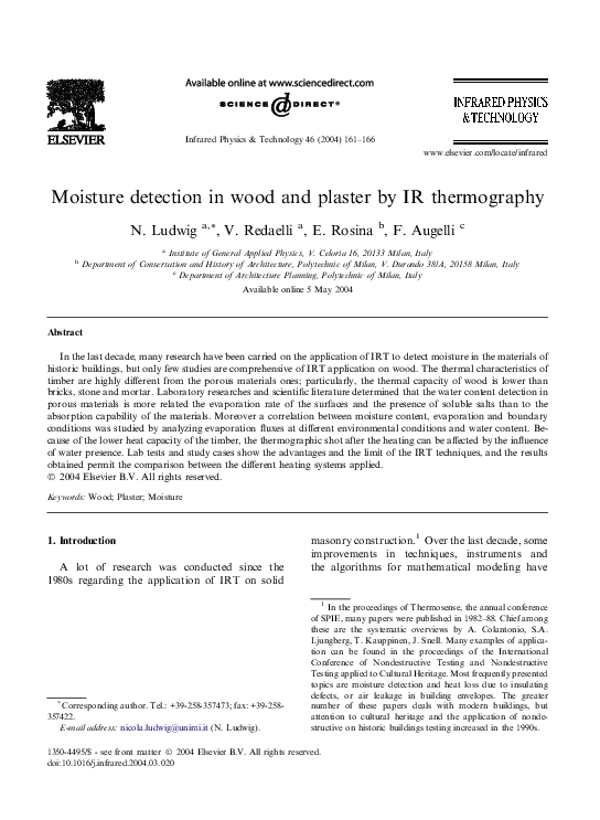 (PDF) Moisture detection in wood and plaster by IR thermography