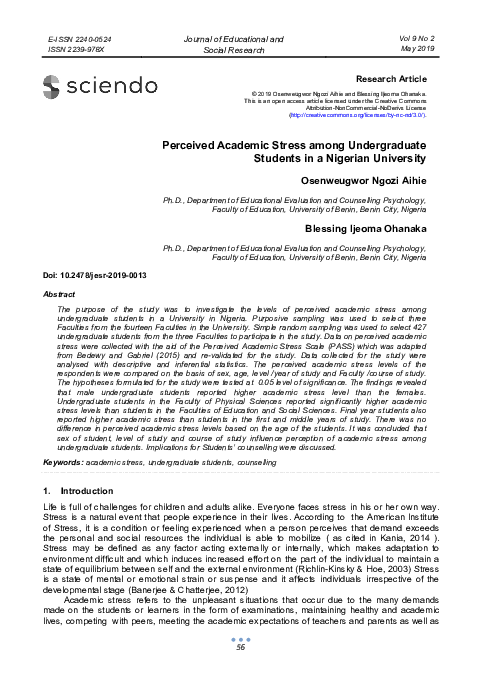 (PDF) Perceived Academic Stress among Undergraduate Students in a ...