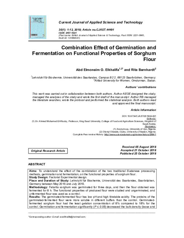 (PDF) Combination Effect of Germination and Fermentation on Functional