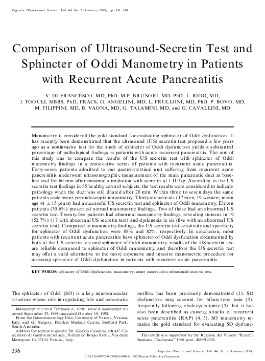 (PDF) Comparison of ultrasound-secretin test and sphincter of Oddi ...