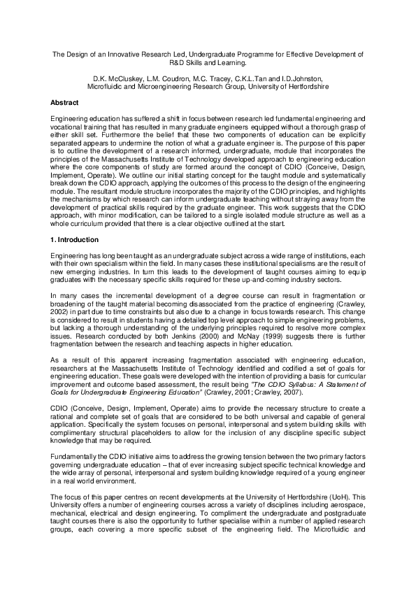 (PDF) The Design of an Innovative Research Led, Undergraduate Programme ...
