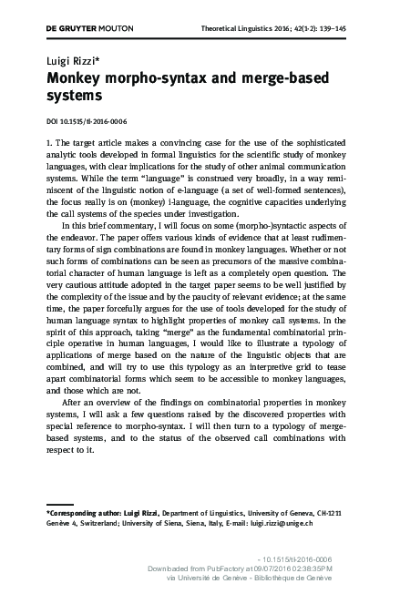 (PDF) Monkey morpho-syntax and merge-based systems