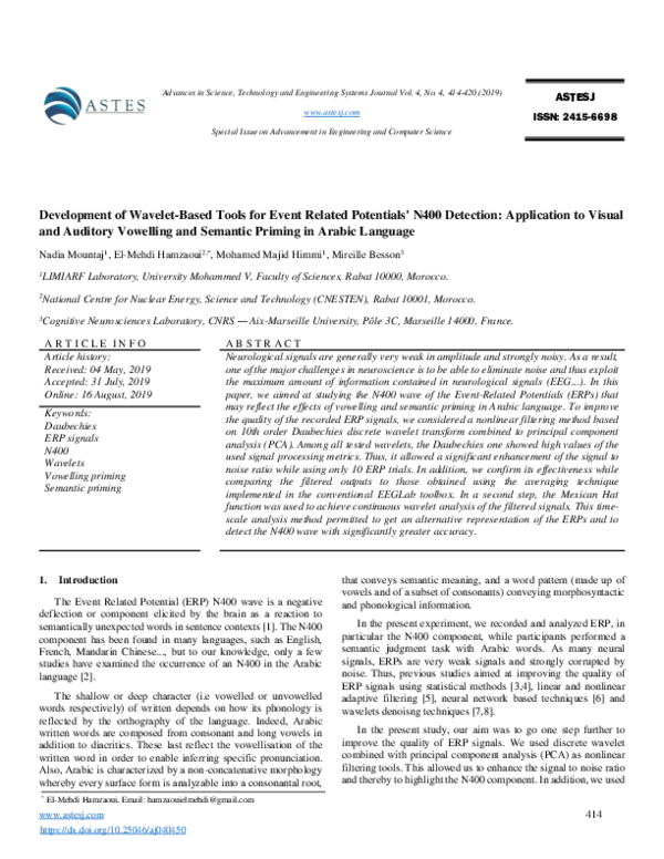 (PDF) Development of Wavelet-Based Tools for Event Related Potentials ...