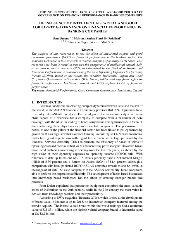(PDF) The Influence of Intellectual Capital and Good Corporate ...