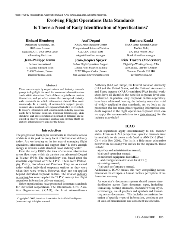 (PDF) Evolving Flight Operations Data Standards Is There a Need of ...