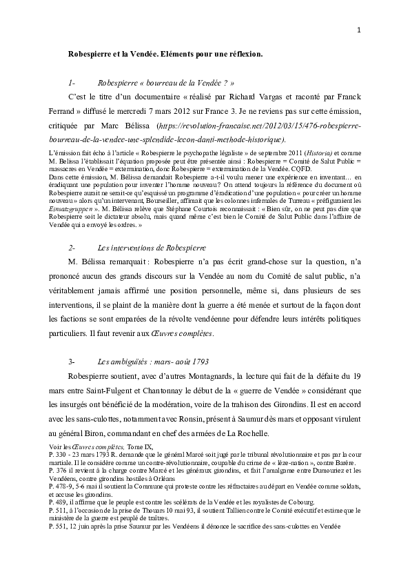 (PDF) Robespierre et la Vendée. Notes pour une réflexion Jeanclément