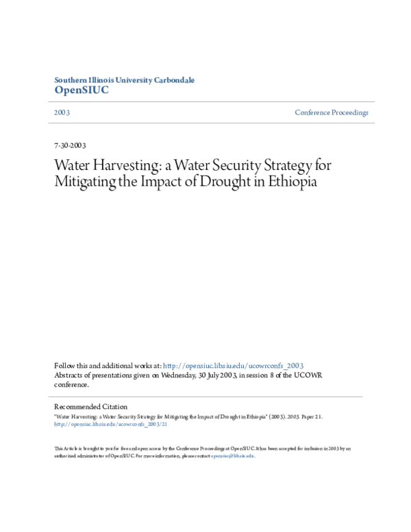 (PDF) Water Harvesting : a Water Security Strategy for Mitigating the ...