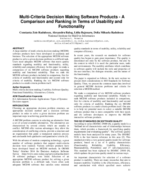 (PDF) Multicriteria Decision Making software products a comparison and ...
