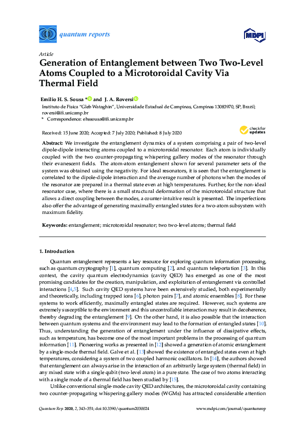 (PDF) Generation of Entanglement between Two Two-Level Atoms Coupled to ...