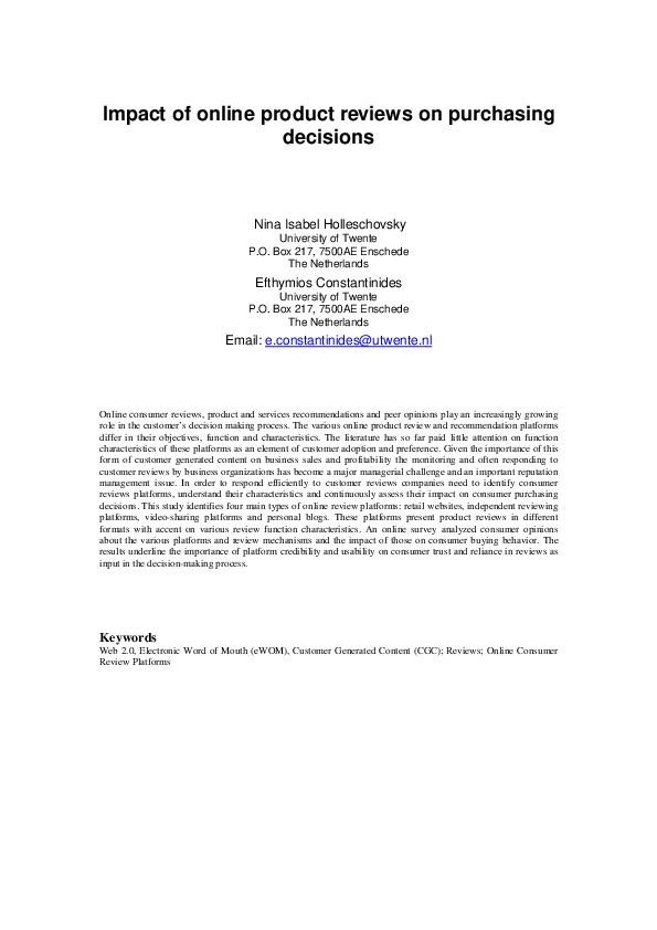(PDF) Impact of Online Product Reviews on Purchasing Decisions