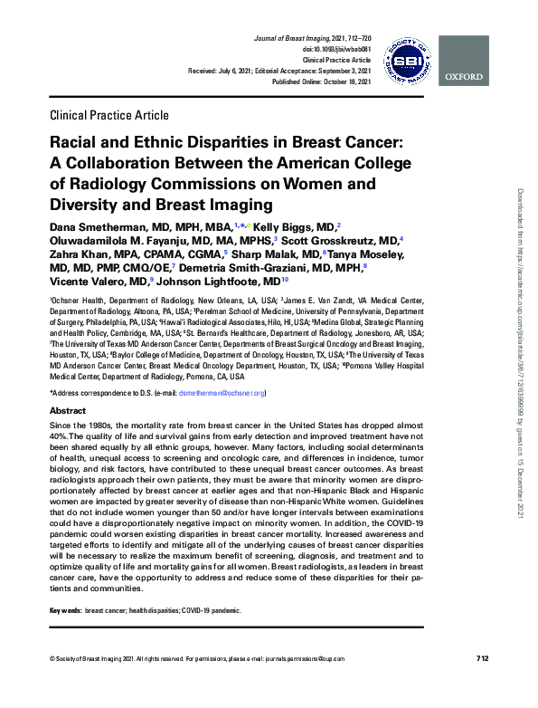 (PDF) Racial and Ethnic Disparities in Breast Cancer: A Collaboration ...