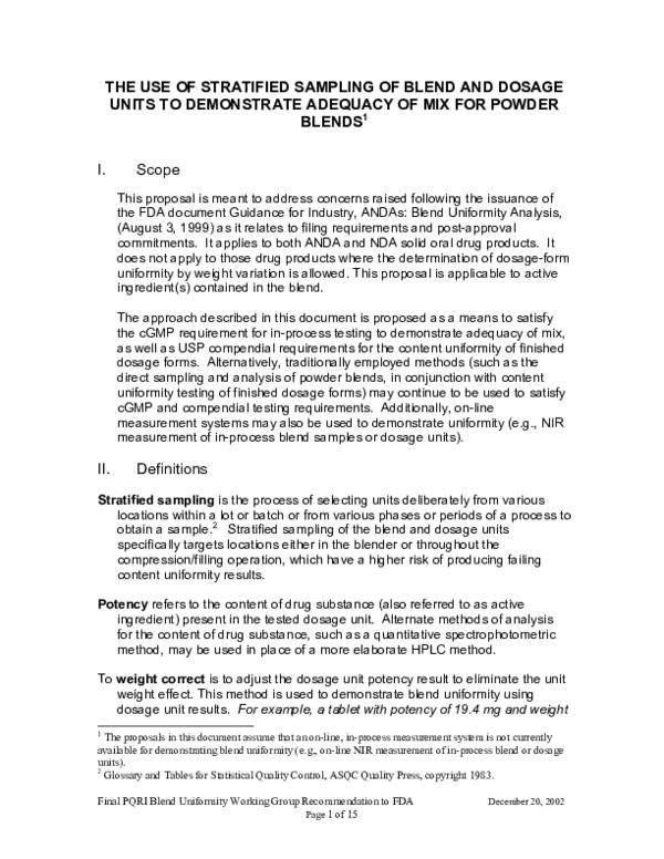 (PDF) The use of stratefied sampling of blend and dosage units to ...