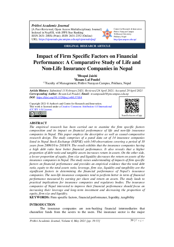 (PDF) Impact of Firm Specific Factors on Financial Performance: A ...