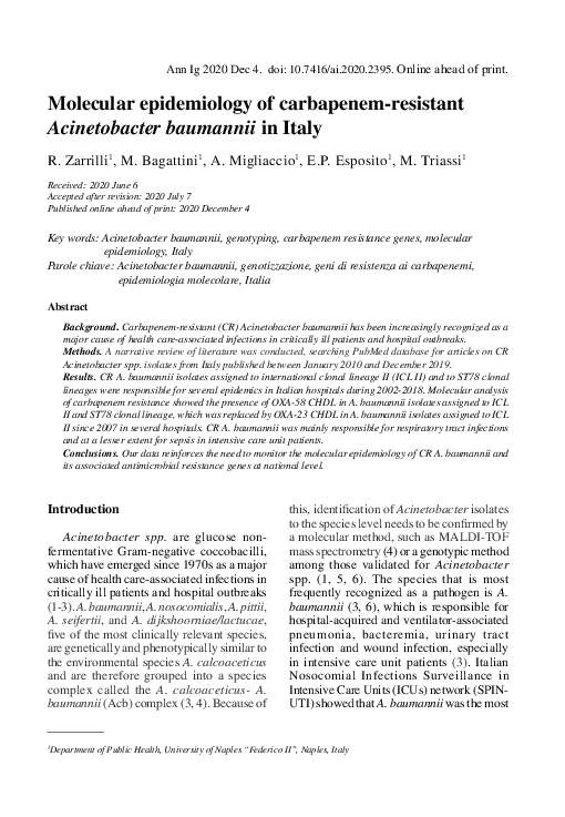 (PDF) Molecular epidemiology of carbapenem-resistant Acinetobacter ...
