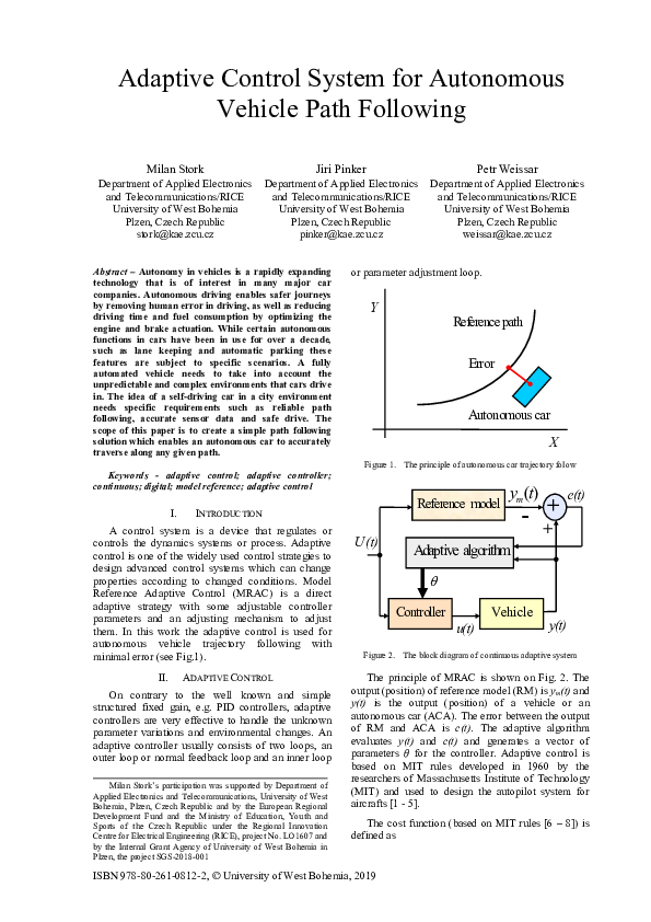(PDF) Adaptive Control System for Autonomous Vehicle Path Following