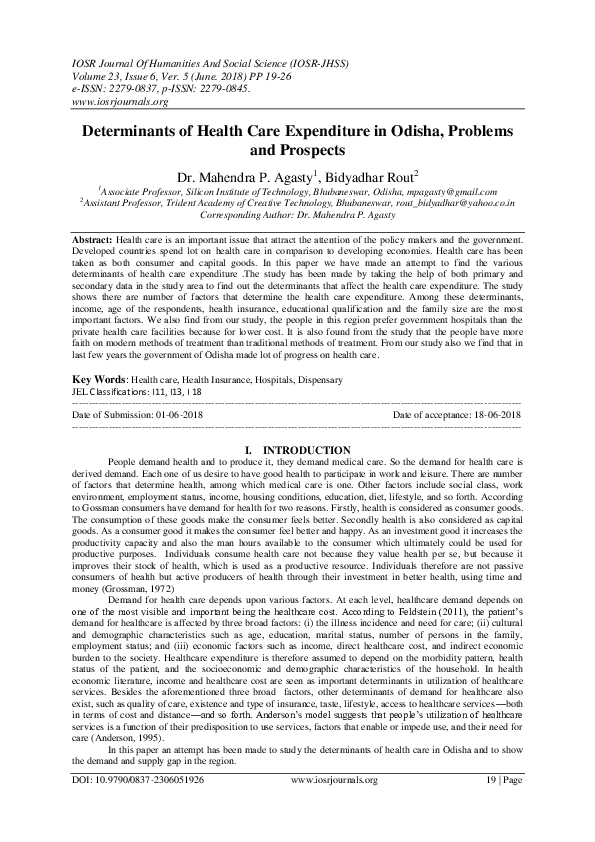 (PDF) Determinants of Health Care Expenditure in Odisha, Problems and ...