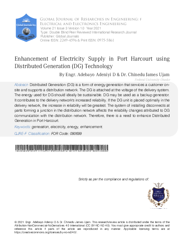(PDF) Enhancement of Electricity Supply in Port Harcourt using ...