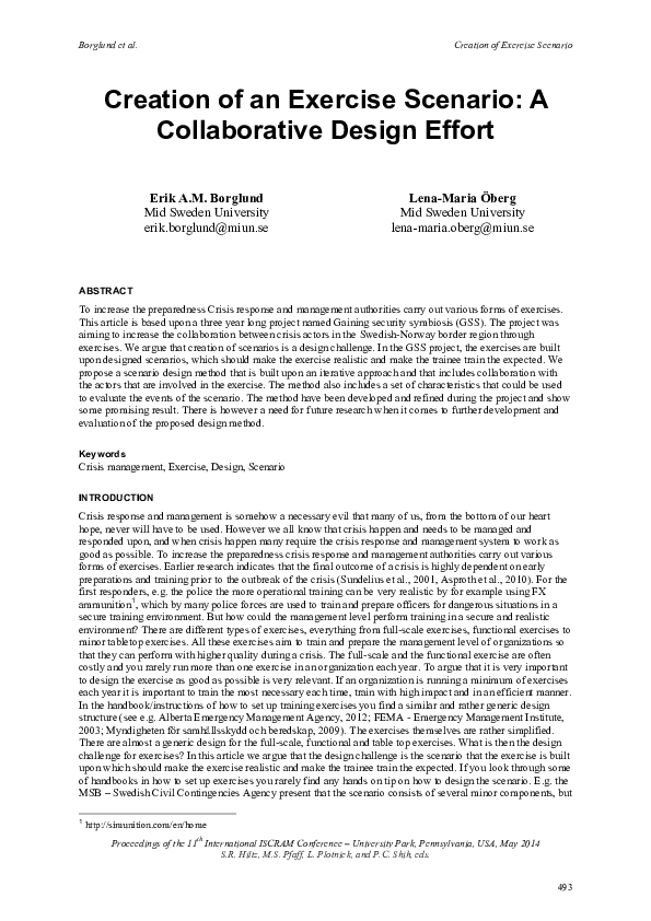 (PDF) Creation of an exercise scenario: A collaborative design effort