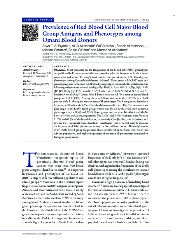(PDF) Prevalence of Red Blood Cell Major Blood Group Antigens and ...
