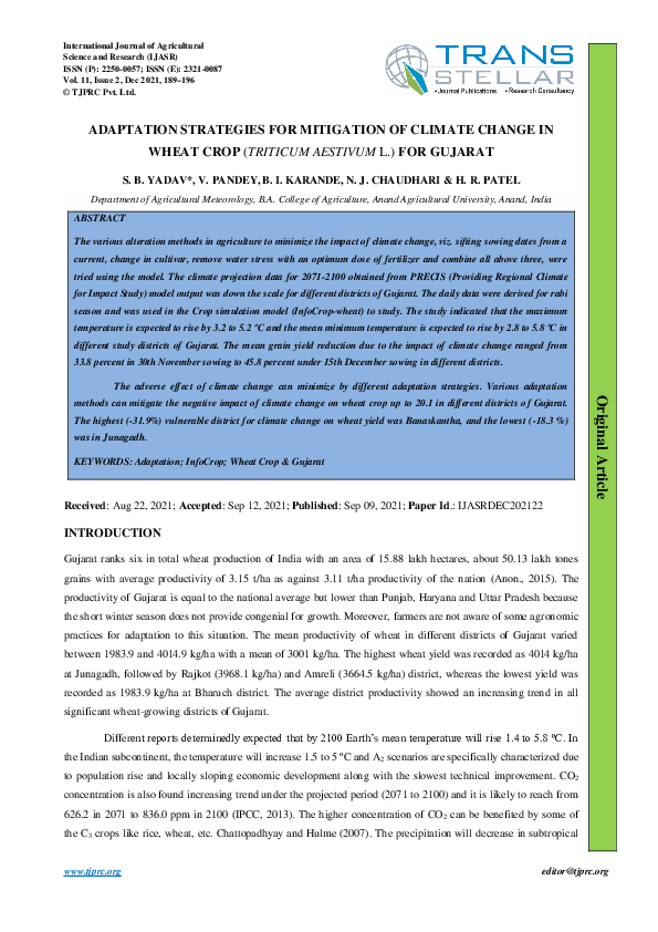 (PDF) ADAPTATION STRATEGIES FOR MITIGATION OF CLIMATE CHANGE IN WHEAT ...