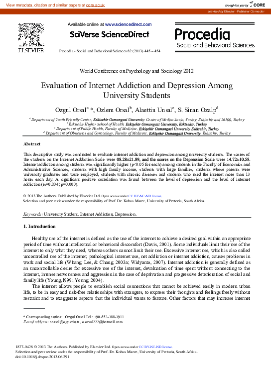 (PDF) Evaluation of Internet Addiction and Depression among University ...