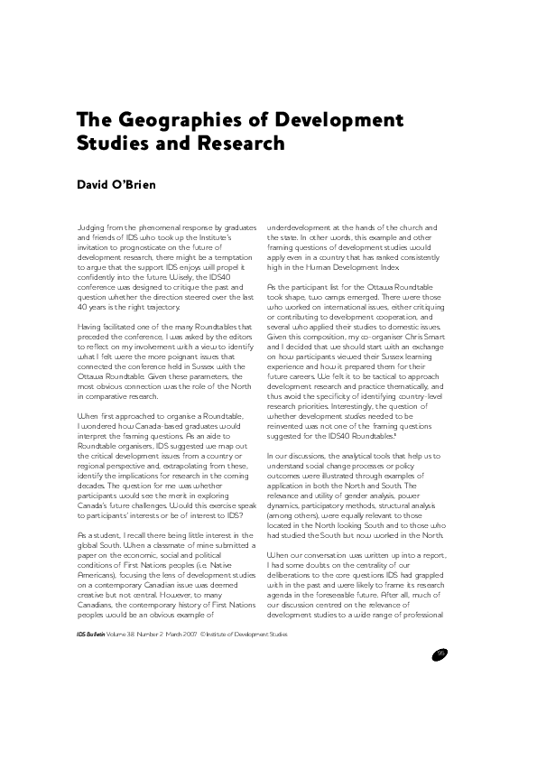 (PDF) The Geographies of Development Studies and Research