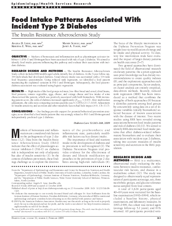 (PDF) Food intake patterns associated with incident type 2 diabetes