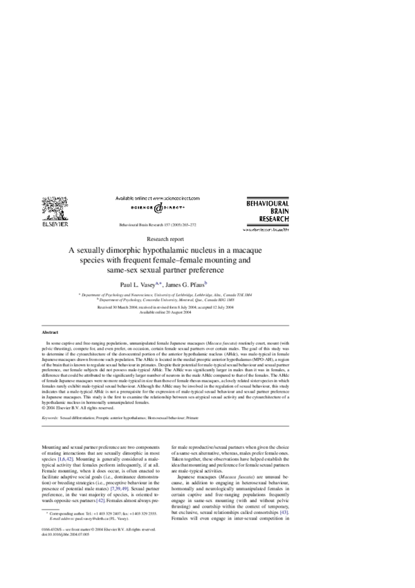 (PDF) A sexually dimorphic hypothalamic nucleus in a macaque species ...