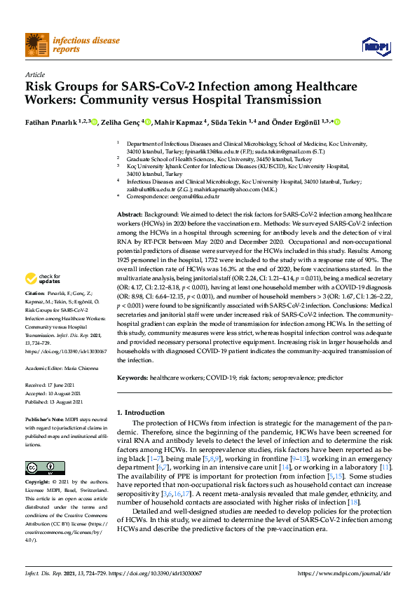 (PDF) Risk Groups for SARS-CoV-2 Infection among Healthcare Workers ...