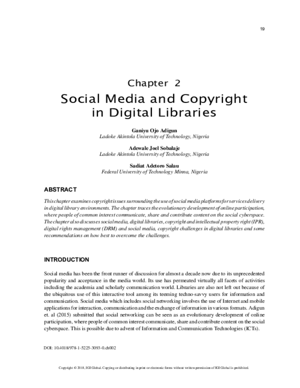 (PDF) Social Media and Copyright in Digital Libraries