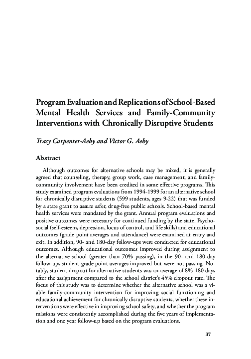 (PDF) Program Evaluation and Replications of School-Based Mental Health ...