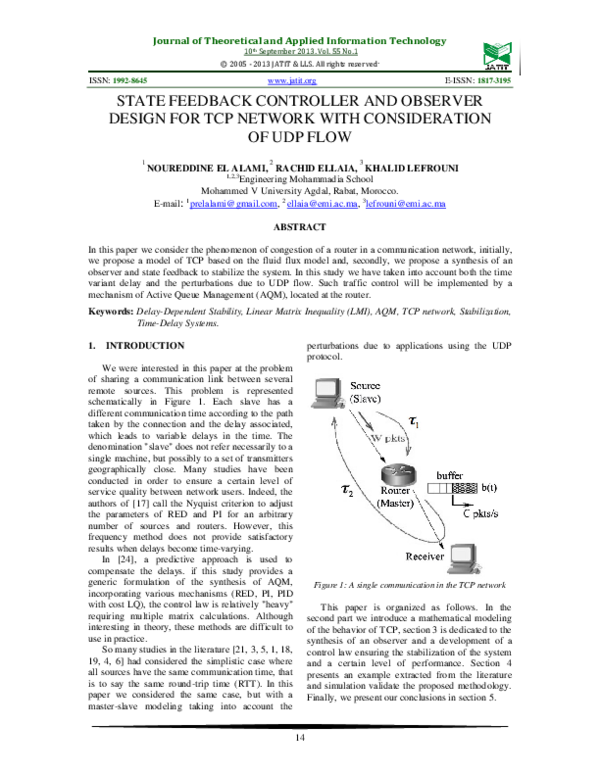 (PDF) State Feedback Controller and Observer Design for TCP Network ...