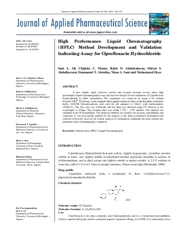 (PDF) High Performance Liquid Chromatography (HPLC) Method Development ...
