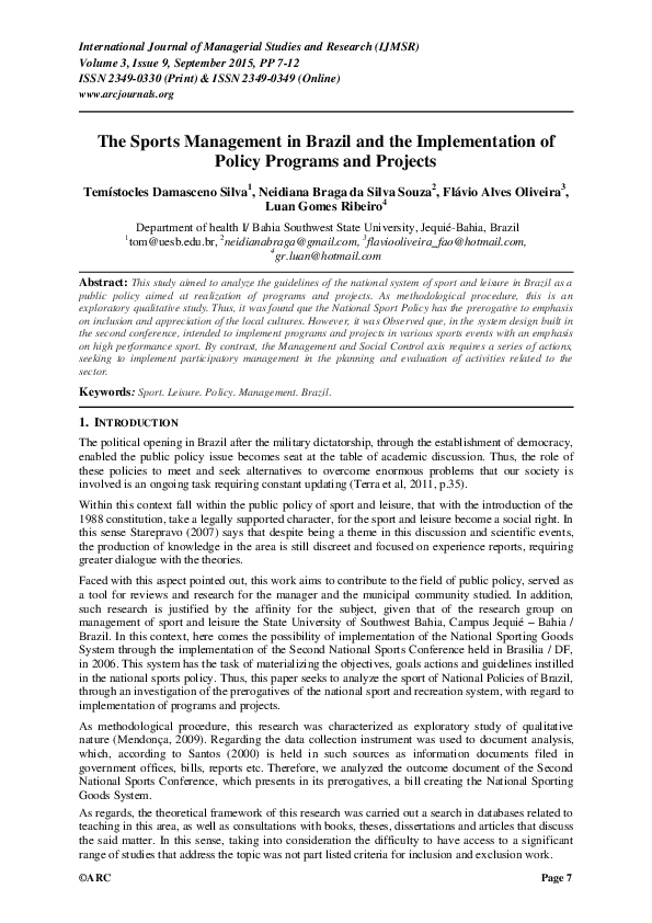 (PDF) The Sports Management in Brazil and the Implementation of Policy ...