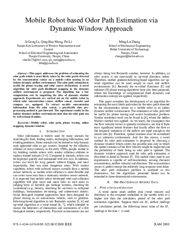 (PDF) Mobile Robot basedOdor Path Estimation via Dynamic Window Approach