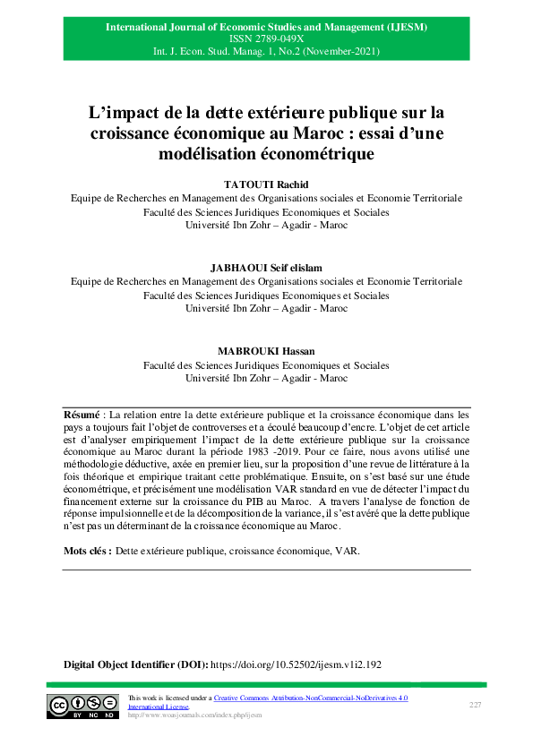 (PDF) L’impact de la dette extérieure publique sur la croissance ...