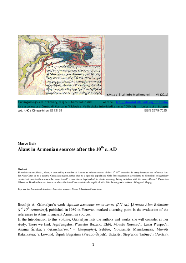 (PDF) Alans in Armenian sources after the 10th c. AD