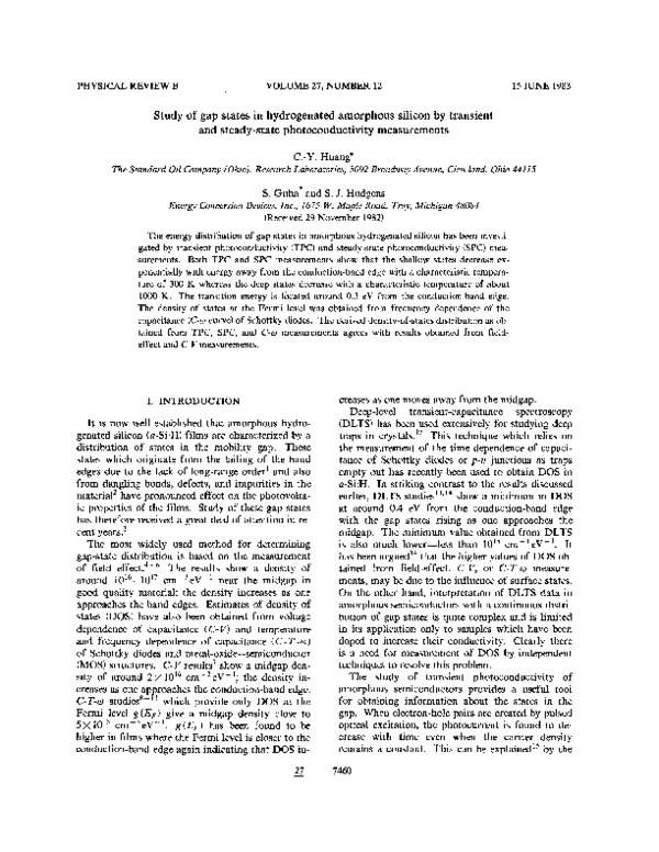 (PDF) Study of gap states in hydrogenated amorphous silicon by ...