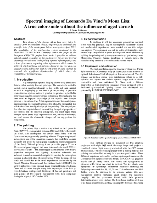(PDF) Spectral imaging of Leonardo Da Vinci's Mona Lisa: A true color ...