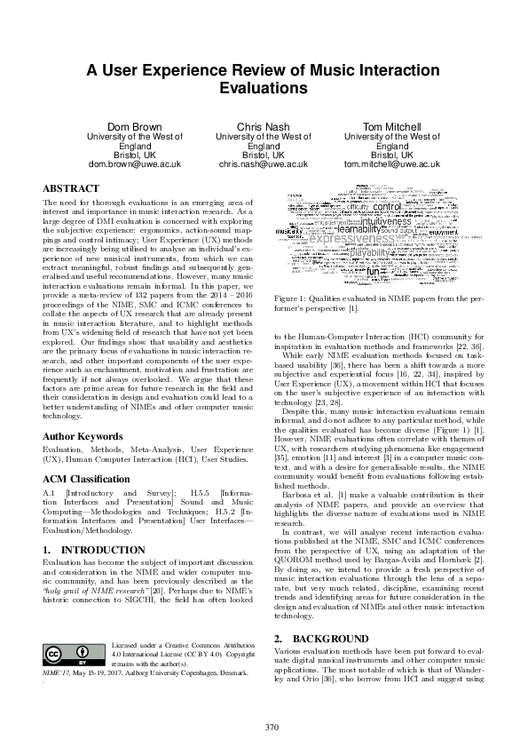 (PDF) A user experience review of music interaction evaluations