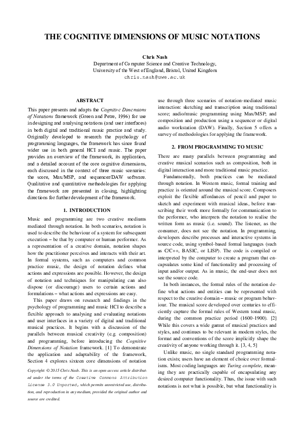 (PDF) The Cognitive Dimensions of Music Notations